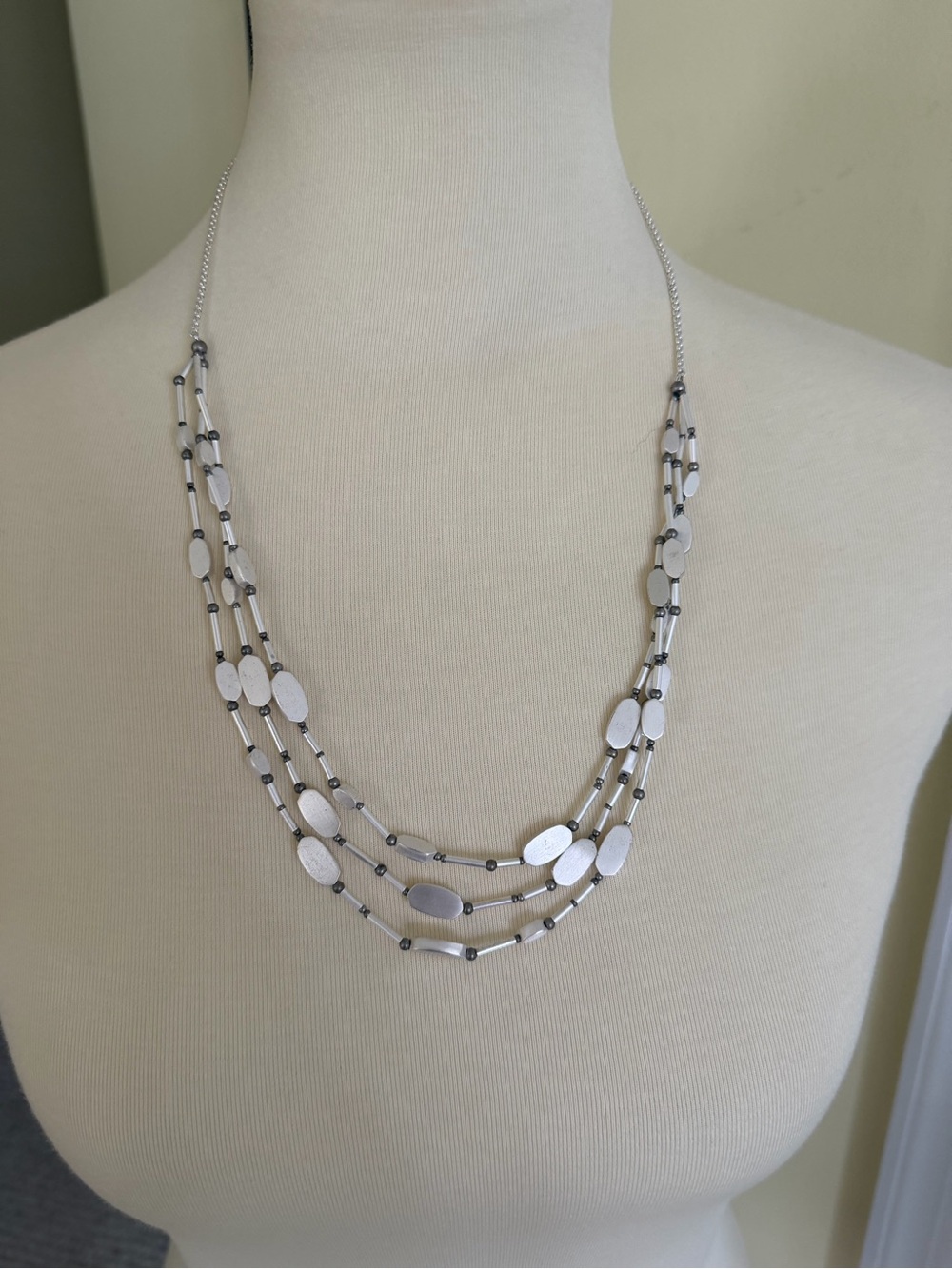Multi-Strand Silver Tone Oval Bead Necklace - Women Jewelry